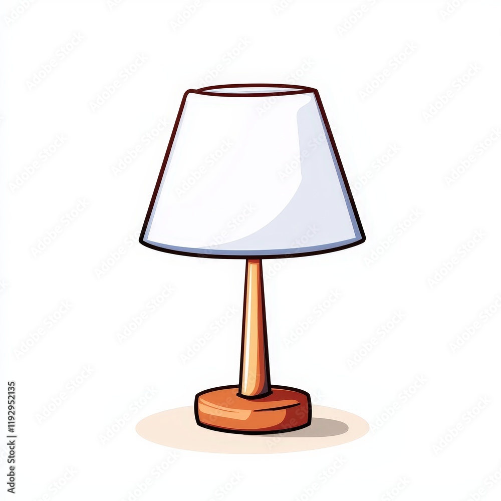 Bedside lamp with white shade and cartoon clipart on white background for home decor or illustration use Bedside lamp with white shade and cartoon clipart on white background for home decor or illustration use
