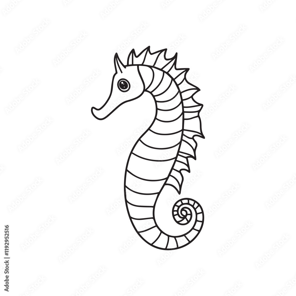 Fototapeta premium Seahorse vector illustration, Seahorse Fish Outline Clipart