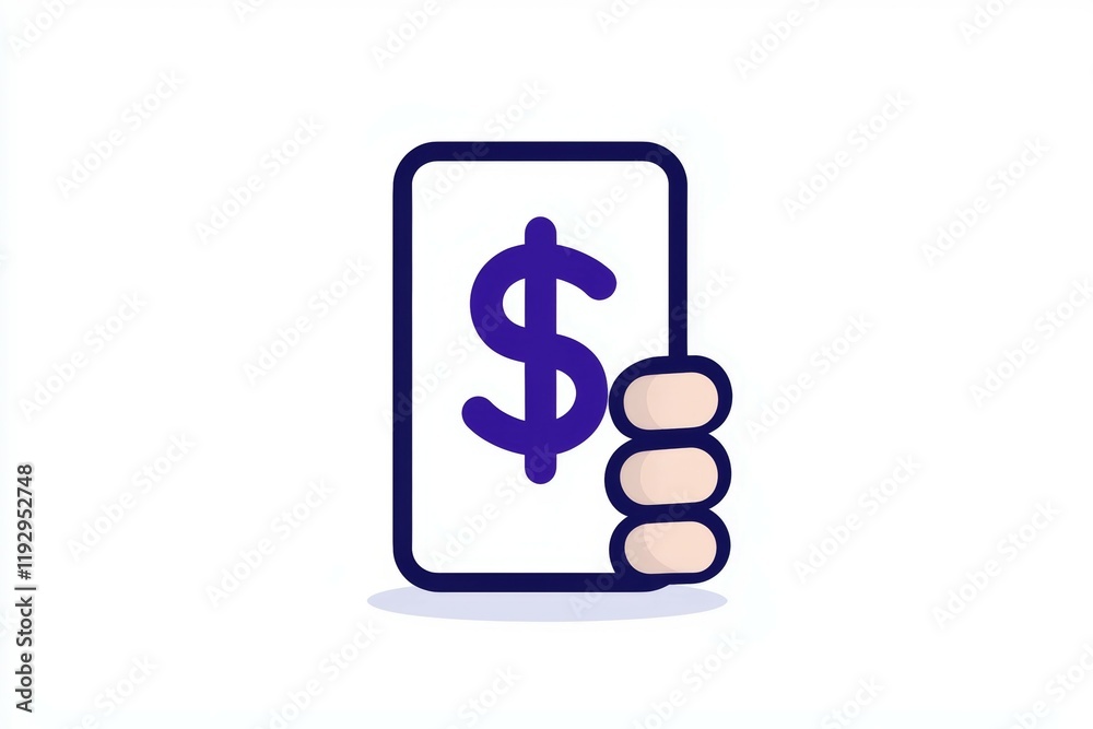 Mobile payment icon with hand and dollar sign Mobile payment icon with hand and dollar sign