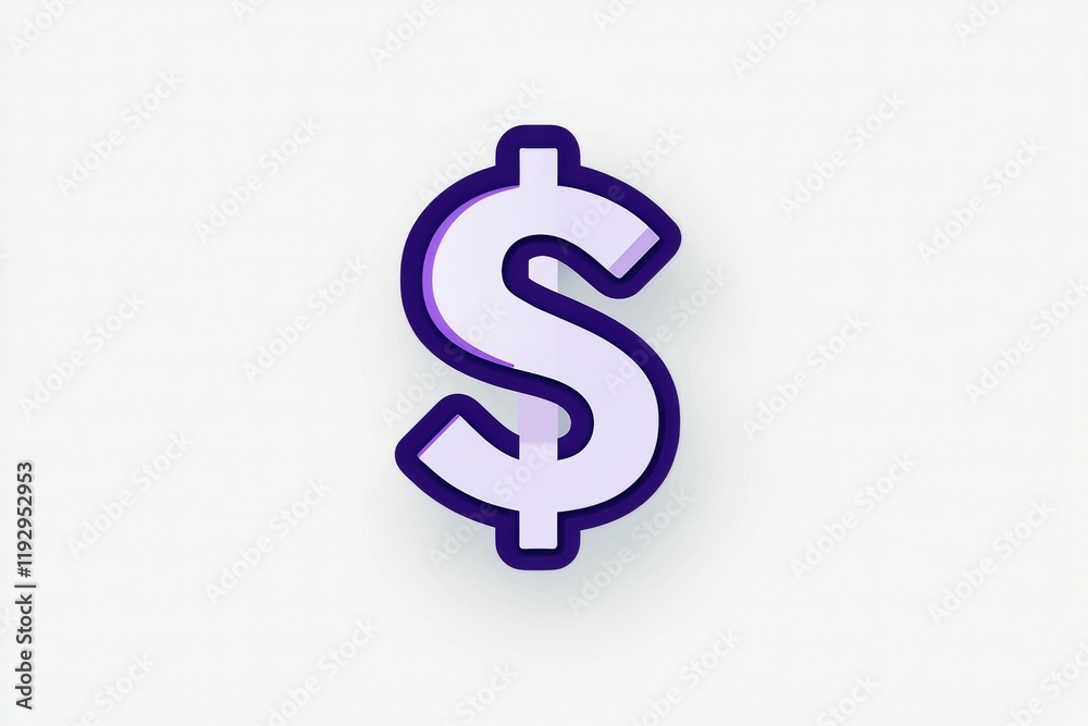 Purple dollar sign on white background highlighting currency and finance Purple dollar sign on white background highlighting currency and finance
