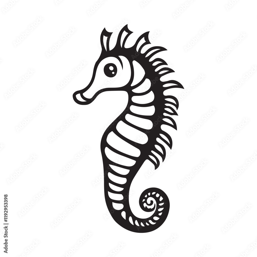 Fototapeta premium Seahorse vector illustration, Seahorse Fish Outline Clipart