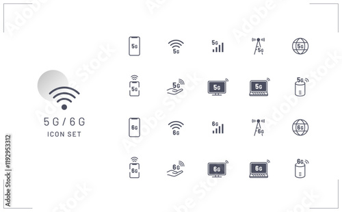5G・6Gの次世代通信のベクターアイコンセット素材