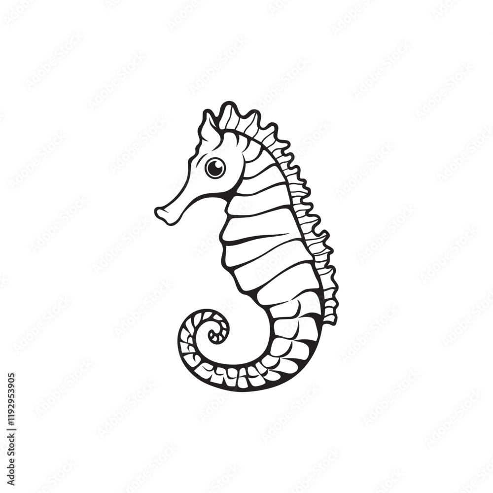 Fototapeta premium Seahorse vector illustration, Seahorse Fish Outline Clipart