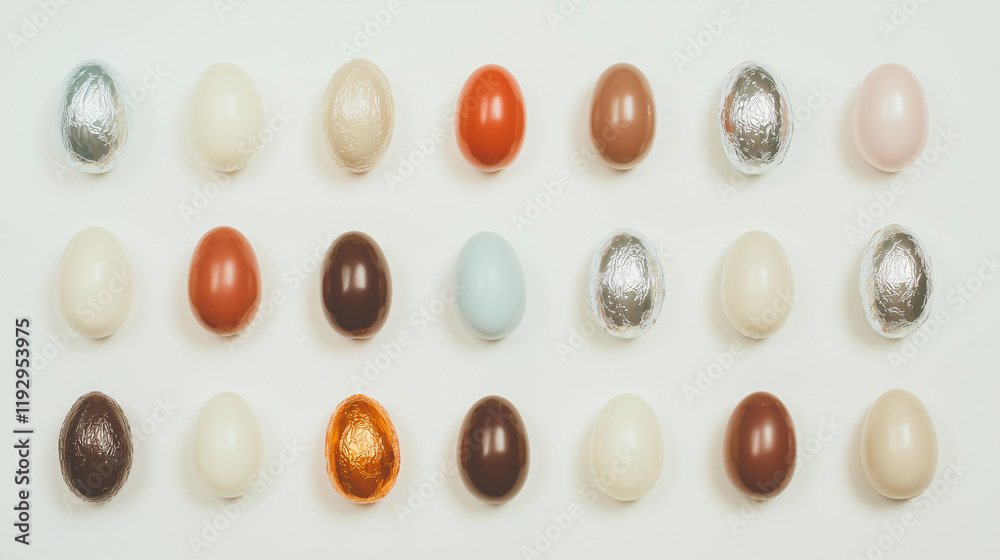 Colorful Egg Collection: A vibrant collection of uniquely colored eggs arranged in a neat grid pattern, showcasing a spectrum of hues and textures. Each egg is distinct. Colorful Egg Collection: A vibrant collection of uniquely colored eggs arranged in a neat grid pattern, showcasing a spectrum of hues and textures. Each egg is distinct.