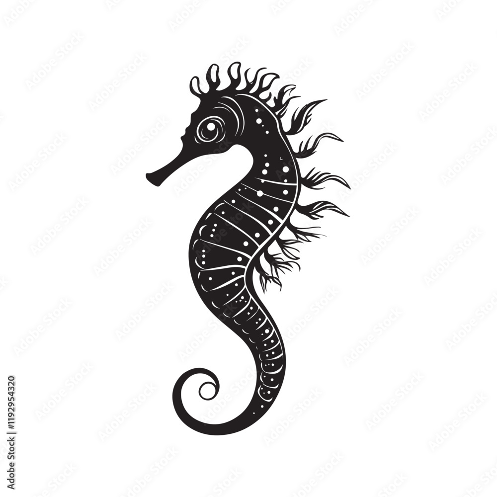 Fototapeta premium Seahorse vector illustration, Seahorse Fish Silhouette Clipart