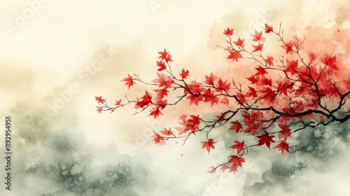 Japanese Maple Watercolor. Generative AI photo