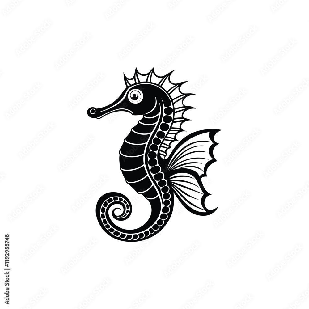 Fototapeta premium Seahorse vector illustration, Seahorse Fish Silhouette Clipart