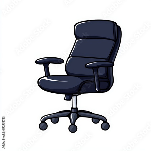 Black office chair with white background and cartoon clipart of a rolling office chair illustration