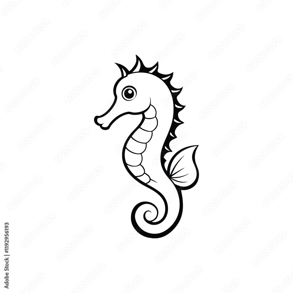 Fototapeta premium Seahorse vector illustration, Seahorse Fish Outline Clipart