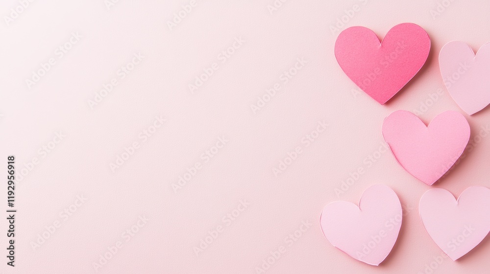 Hearts cut out of pink paper as a decorative background with copy space for Valentine's Day celebration Hearts cut out of pink paper as a decorative background with copy space for Valentine's Day celebration