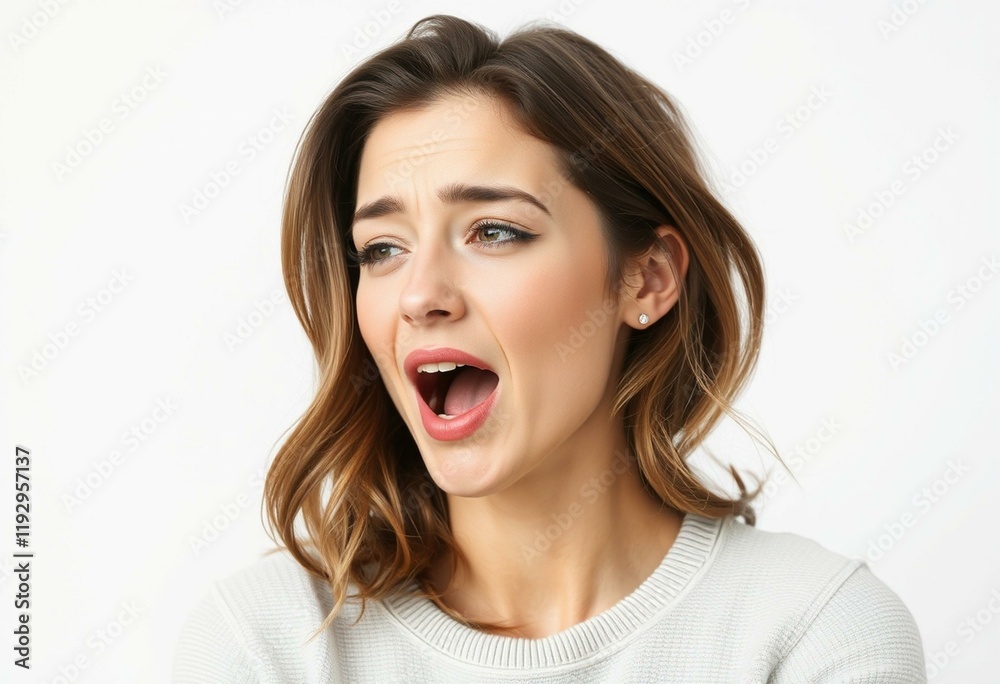 Portrait of a yawning woman with a relaxed expression Portrait of a yawning woman with a relaxed expression