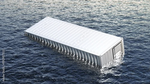 Metal cargo container floating in water, looped switch, 4k