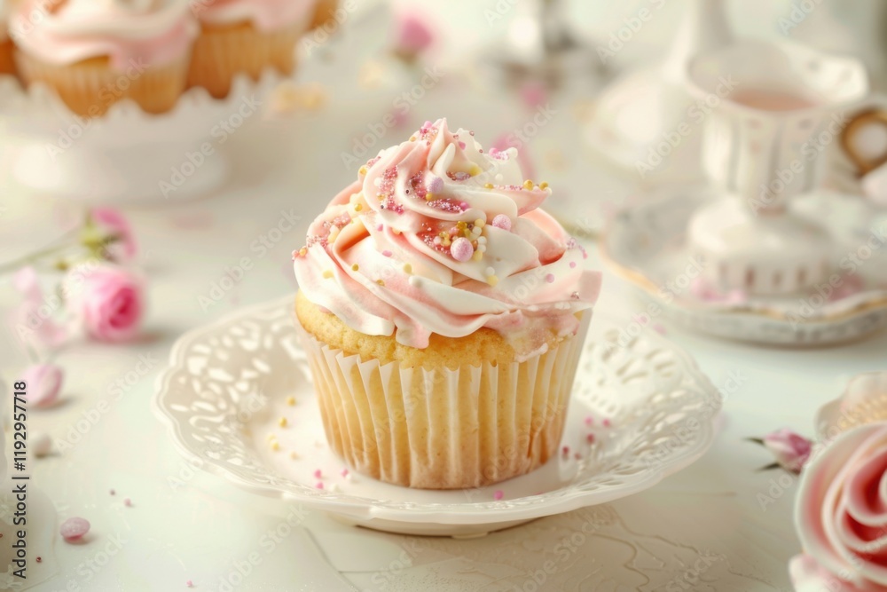 The Irresistible Birthday Cupcake on a Table with a Light Background The Irresistible Birthday Cupcake on a Table with a Light Background