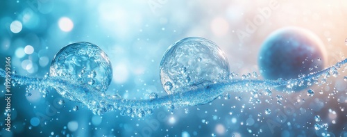 Bubbles Floating on a Wave of Water with Dreamy Background in Blue and Turquoise Hues Capturing the Beauty of Nature and Serenity in Abstract Form