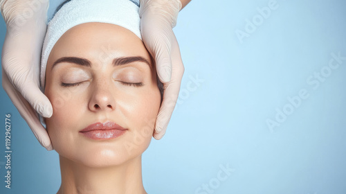 serene consultation scene between plastic surgeon and patient, showcasing professional skincare treatment