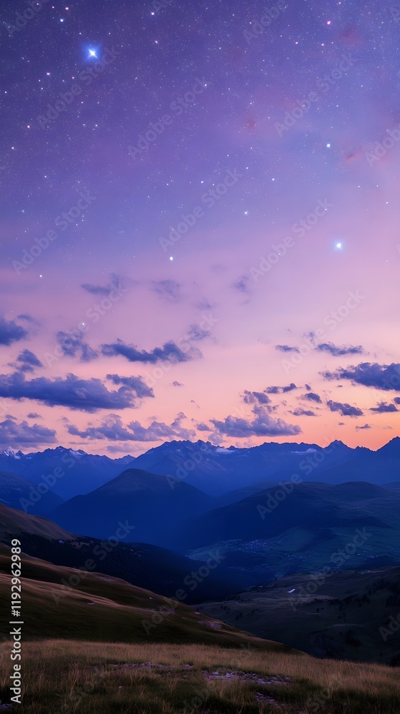 Majestic Mountain Range Under a Starry Twilight Sky Majestic Mountain Range Under a Starry Twilight Sky