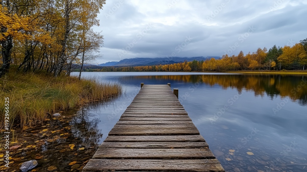 Obraz premium Tranquil Wooden Dock on Lake