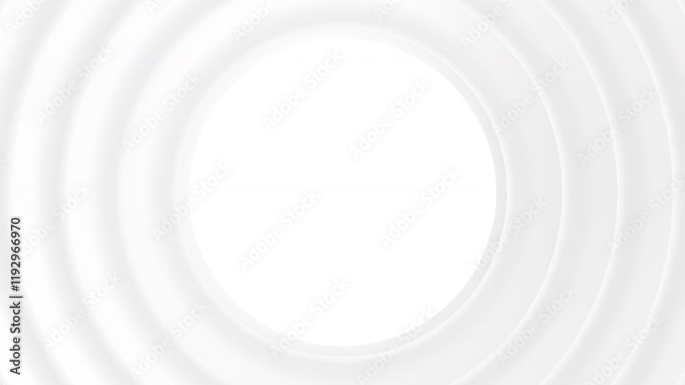 Looping animation. Bright white grey radial waves abstract corporate motion background with empty circle frame