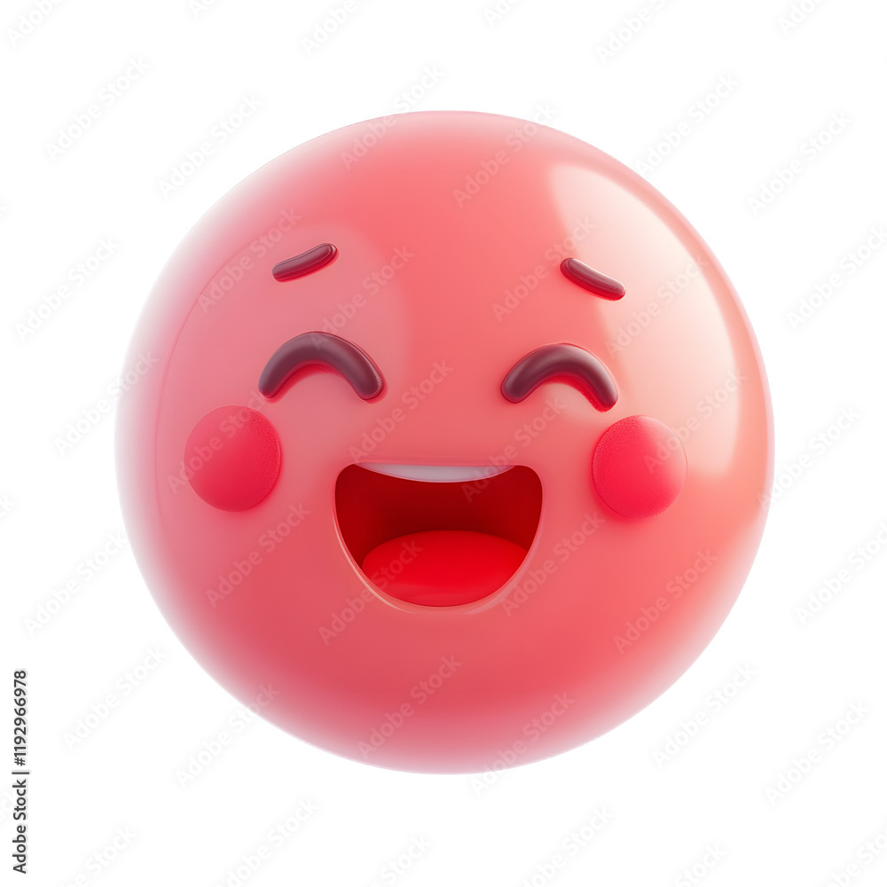 Fototapeta premium Vibrant Red Glossy Emoji with Cheerful Grin and Bright Animated Facial Expression