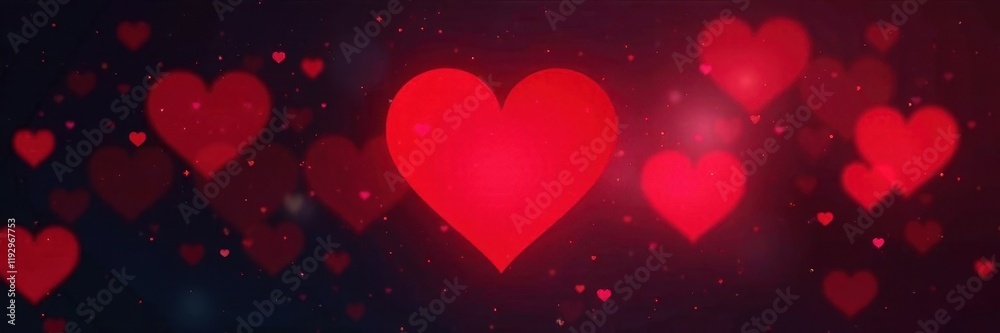 Red heart-shaped bokeh, dark background, glowing effect, bright, dark Red heart-shaped bokeh, dark background, glowing effect, bright, dark