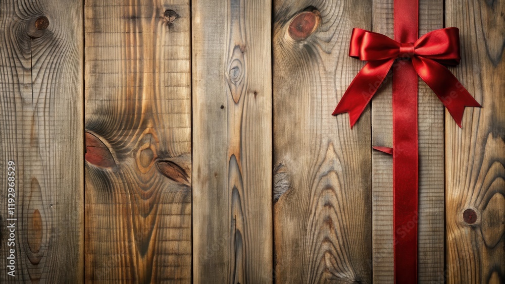 Rustic Wooden Background with a Vibrant Red Satin Ribbon Bow Rustic Wooden Background with a Vibrant Red Satin Ribbon Bow