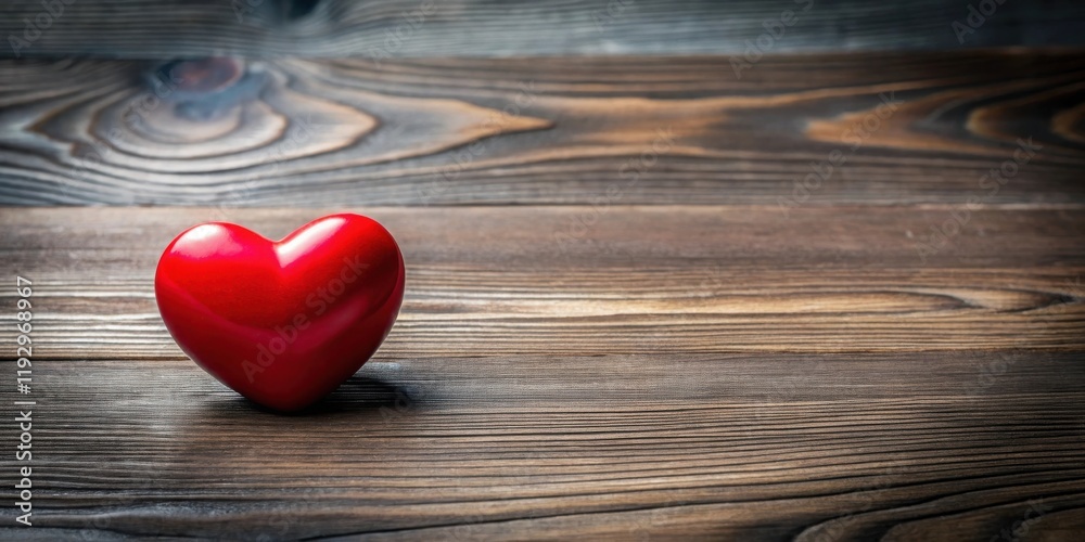 A single red heart rests on a rustic wooden surface A single red heart rests on a rustic wooden surface