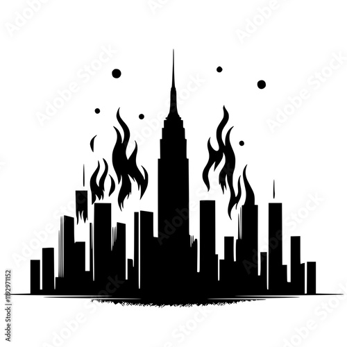 City fire silhouette
