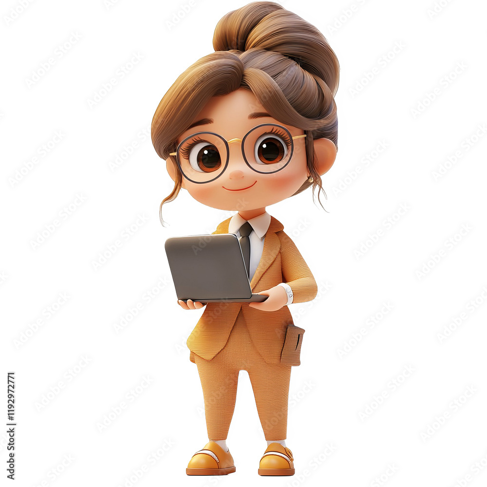 Businesswoman character engaged in digital work modern office 3d animation professional environment front view creativity and innovation Businesswoman character engaged in digital work modern office 3d animation professional environment front view creativity and innovation