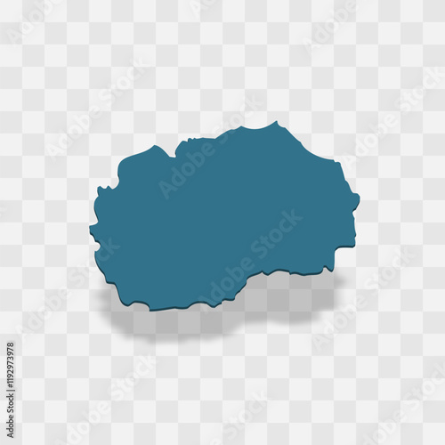 North Macedonia high detailed vector representation of country silhouette. 3D map on transparent background with dropped shadow. For educational, decorative, or informational use.