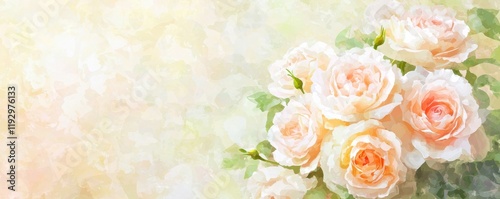 Soft Pastel Floral Arrangement with Blushing Roses and Light Green Foliage