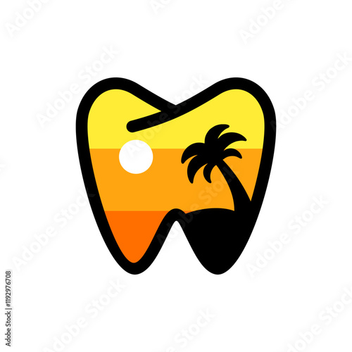 Summer on tooth logo design. Summer, dental, orange, coconut tree logo design