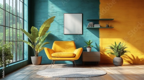 Bright and Vibrant Living Room Interior Design. Generative AI photo