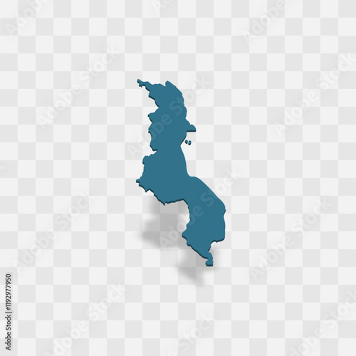 Malawi high detailed vector representation of country silhouette. 3D map on transparent background with dropped shadow. For educational, decorative, or informational use.