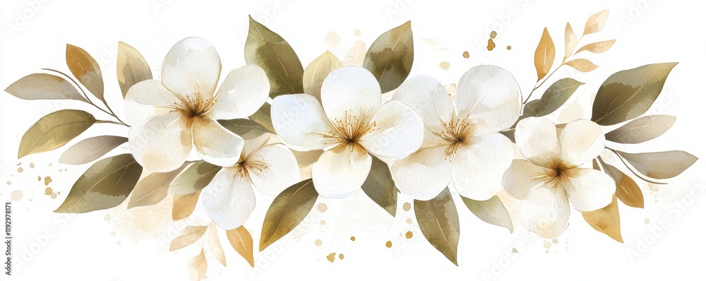 Obraz premium Elegant White Floral Arrangement with Greenery and Soft Gold Accents