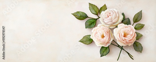 Delicate Pink Roses with Green Leaves on Soft Neutral Background