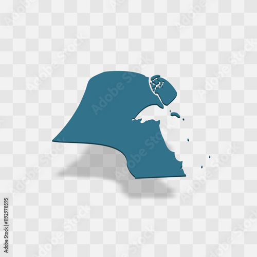Kuwait high detailed vector representation of country silhouette. 3D map on transparent background with dropped shadow. For educational, decorative, or informational use.