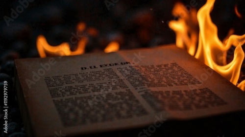 a burning book lies in a stone