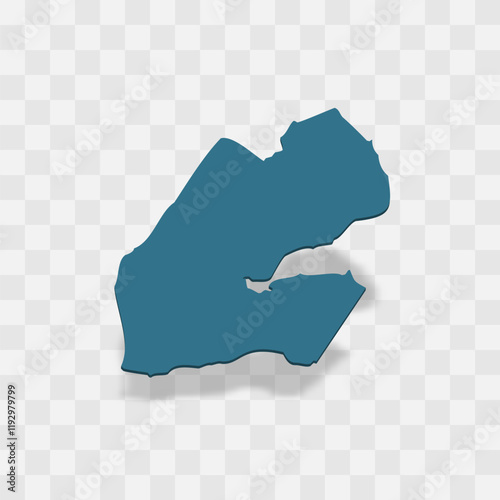 Djibouti high detailed vector representation of country silhouette. 3D map on transparent background with dropped shadow. For educational, decorative, or informational use.