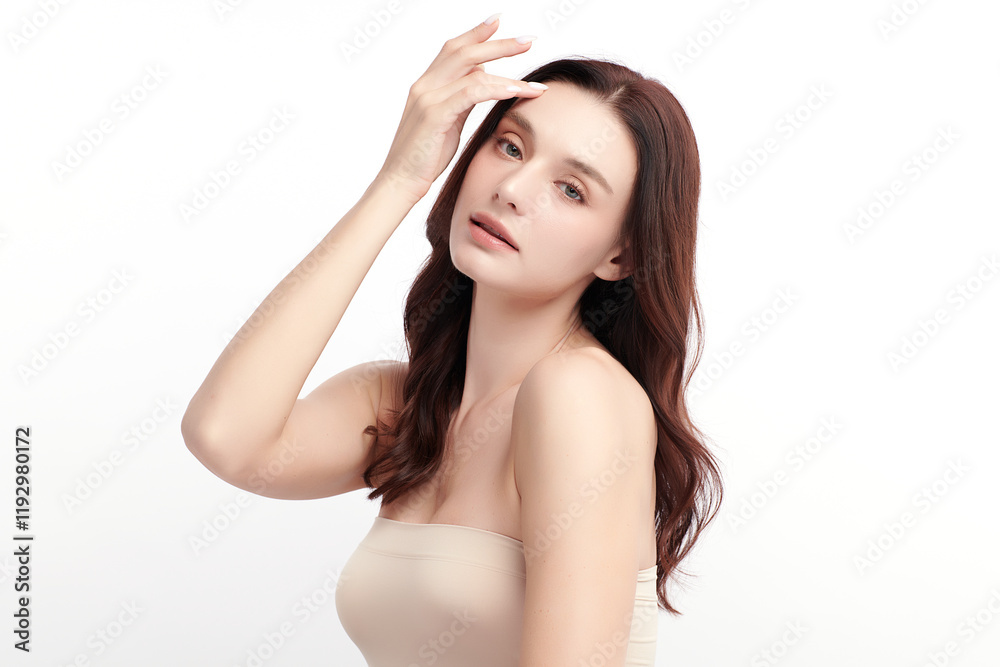 Beautiful young woman with clean fresh skin on white background, Face care, Facial treatment, Cosmetology, beauty and spa, women portrait. Beautiful young woman with clean fresh skin on white background, Face care, Facial treatment, Cosmetology, beauty and spa, women portrait.