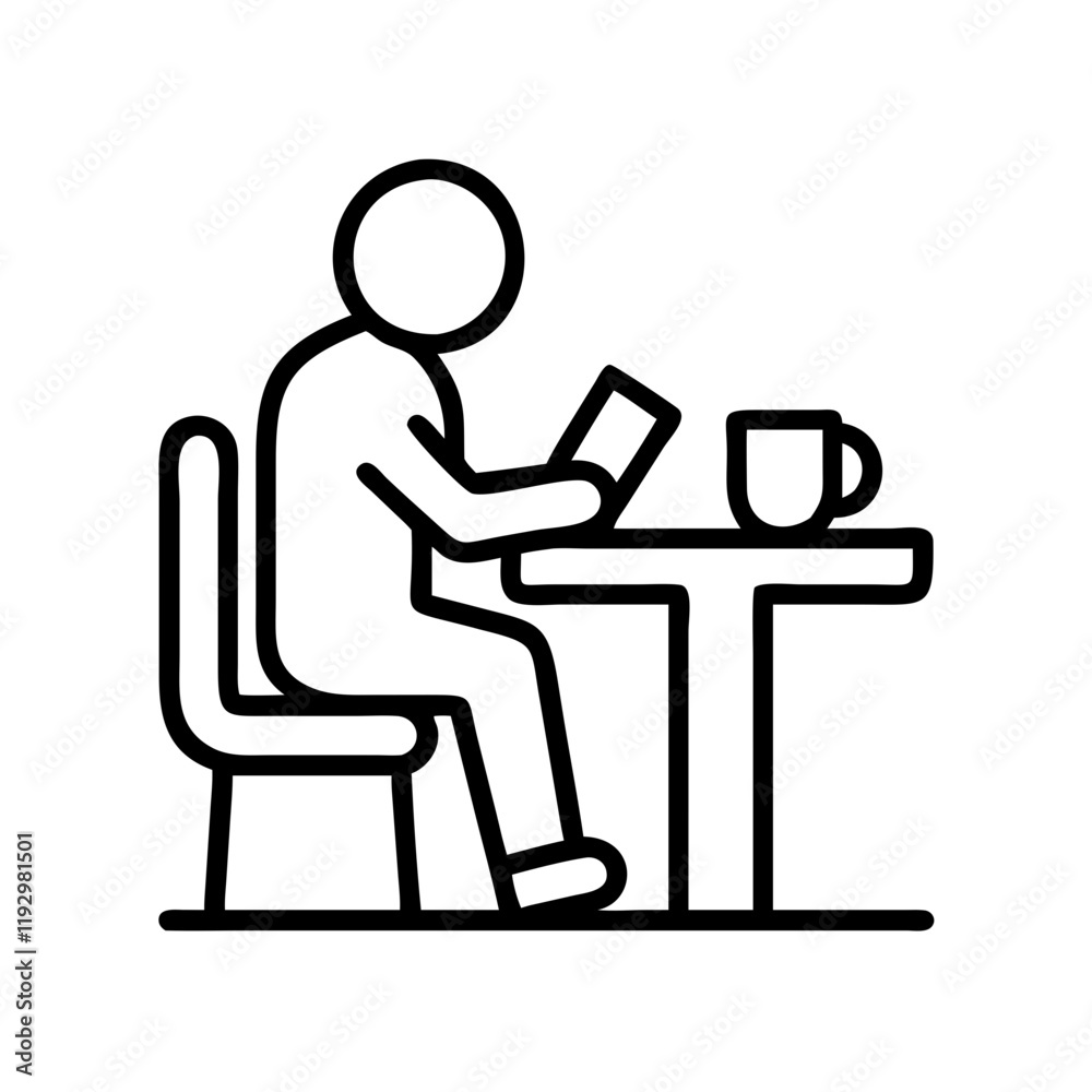 reading at a caf icon, reading at a caf line art - simple line art of reading at a caf, perfect for reading at a caf logos and icons and themed design reading at a caf icon, reading at a caf line art - simple line art of reading at a caf, perfect for reading at a caf logos and icons and themed design