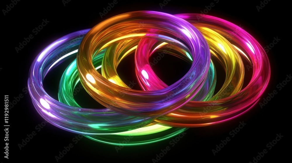 Intertwined Rings of Gradient Colors in a Dark Background Graphic Render Intertwined Rings of Gradient Colors in a Dark Background Graphic Render
