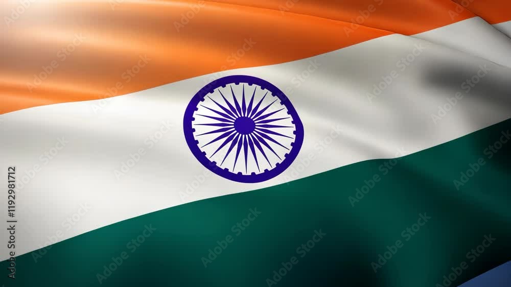 Indian national flag with flowing saffron, white, and green colors. Indian Independence Day, concept of patriotism and national pride.