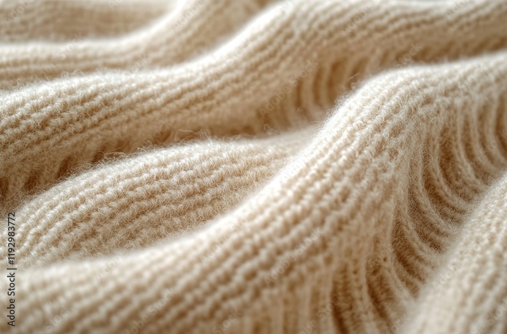A close-up shot of the soft texture and intricate weave of beige cashmere fabric, highlighting its cozy warmth against an off-white background. A close-up shot of the soft texture and intricate weave of beige cashmere fabric, highlighting its cozy warmth against an off-white background.