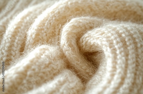 A close-up shot of the soft texture and intricate weave of beige cashmere fabric, highlighting its cozy warmth against an off-white background.