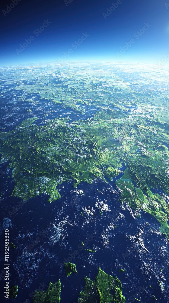 Fototapeta premium Aerial view of abstract oceanic patterns over earth landscape nature vibrant blue environment high angle perspective