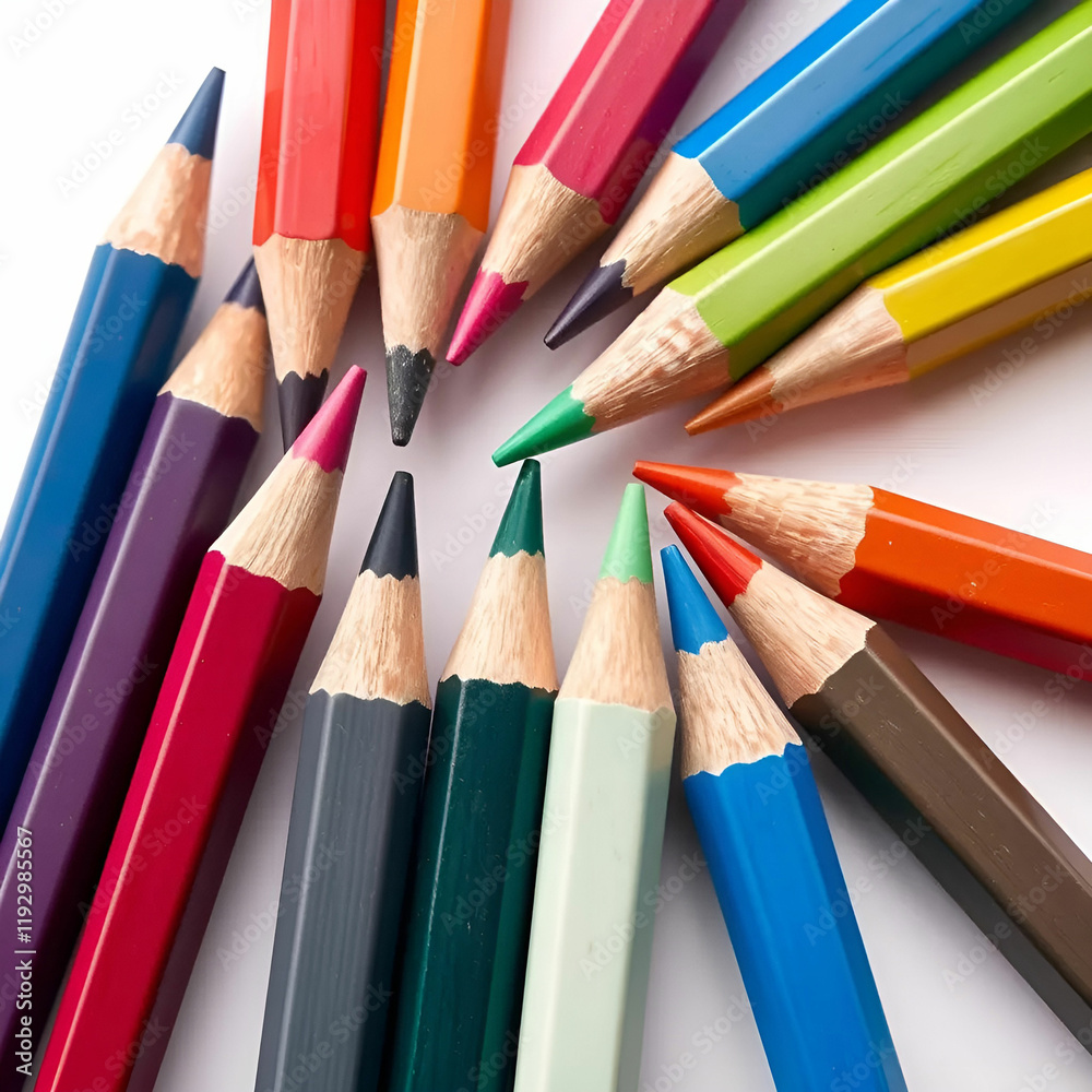 Colour pencils isolated on white background close up Colour pencils isolated on white background close up