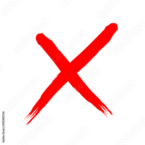 Hand drawn red marker x sign isolated on white background
