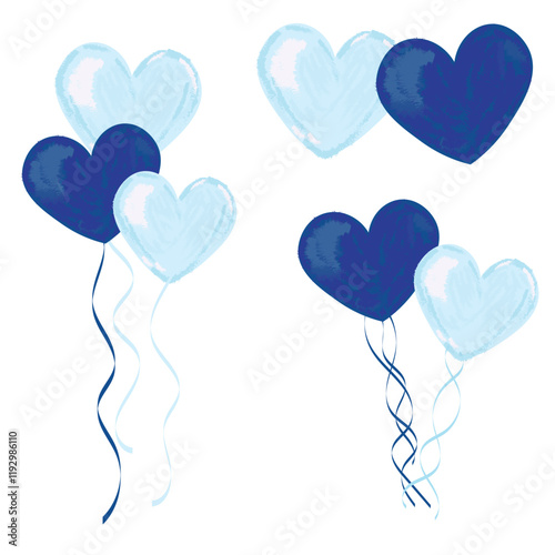 Valentines Day Boy Heart Shaped Balloons watercolor illustration valentines blue