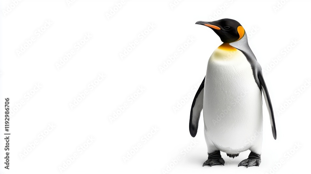 Fototapeta premium Charming Emperor Penguin Standing Gracefully on a White Background with Vibrant Colors and Distinct Features, Perfect for Nature and Wildlife Enthusiasts