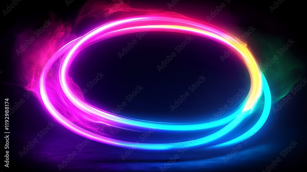 Mesmerizing Multicolored Neon Spiral Frame Floating in Radiant Dark Void Mesmerizing Multicolored Neon Spiral Frame Floating in Radiant Dark Void